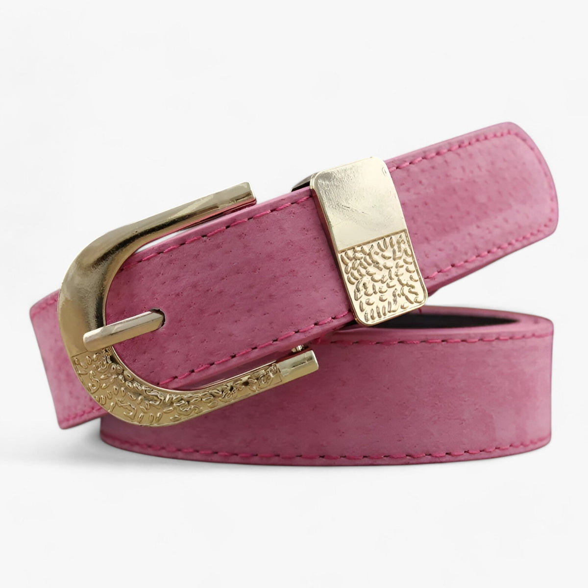 Faux Leather Belt with Polished Metal Buckle Detail