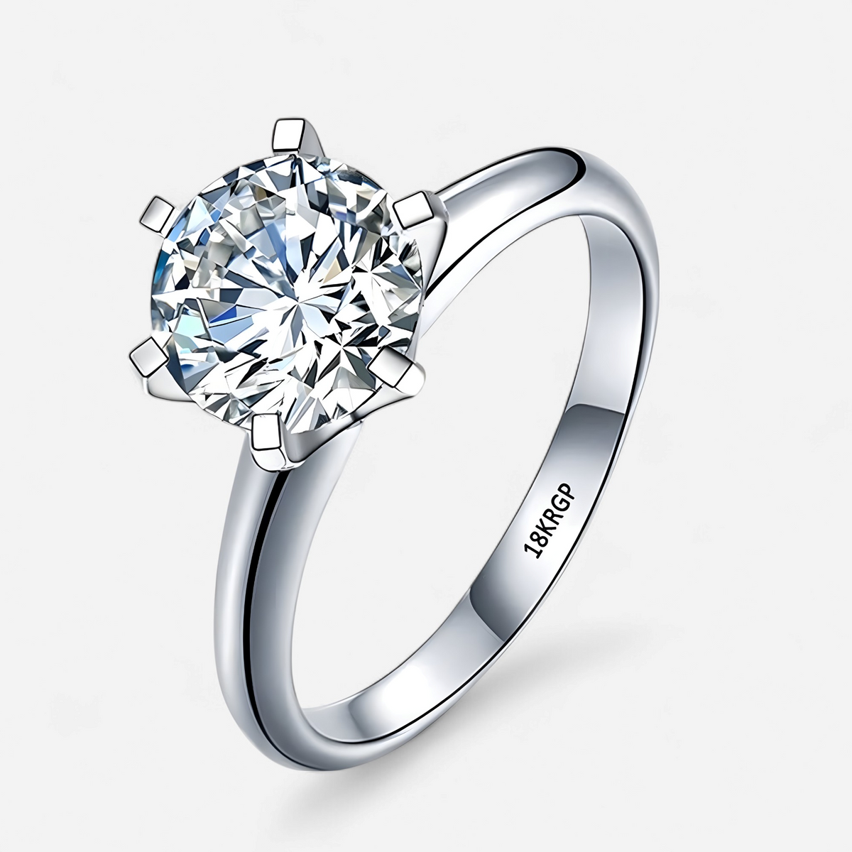Silver-Tone Ring with Six-Prong Clear Stone