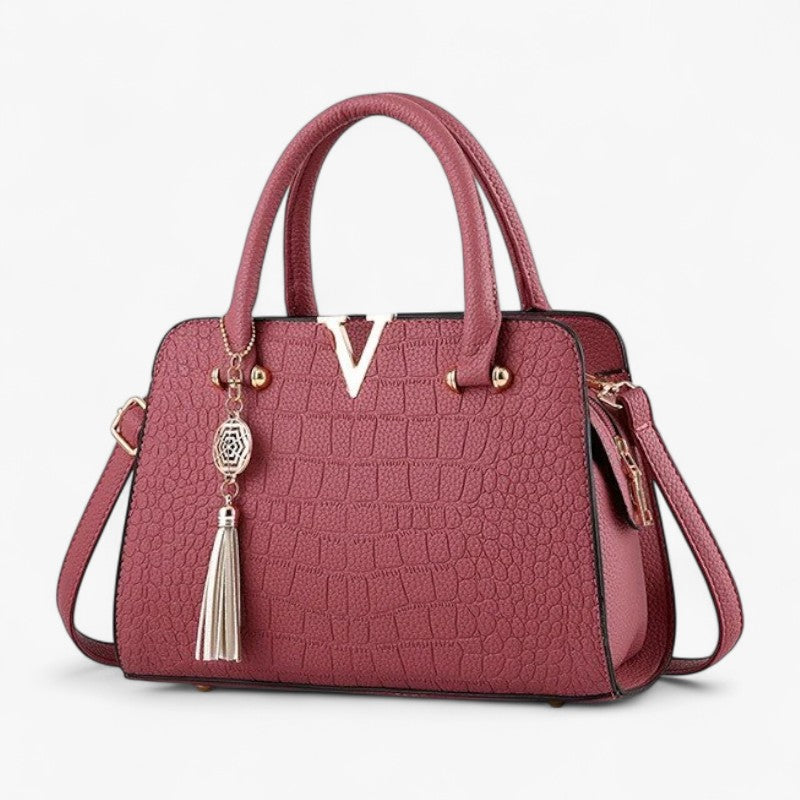Crocodile-Print Shoulder Bag with Adjustable Strap