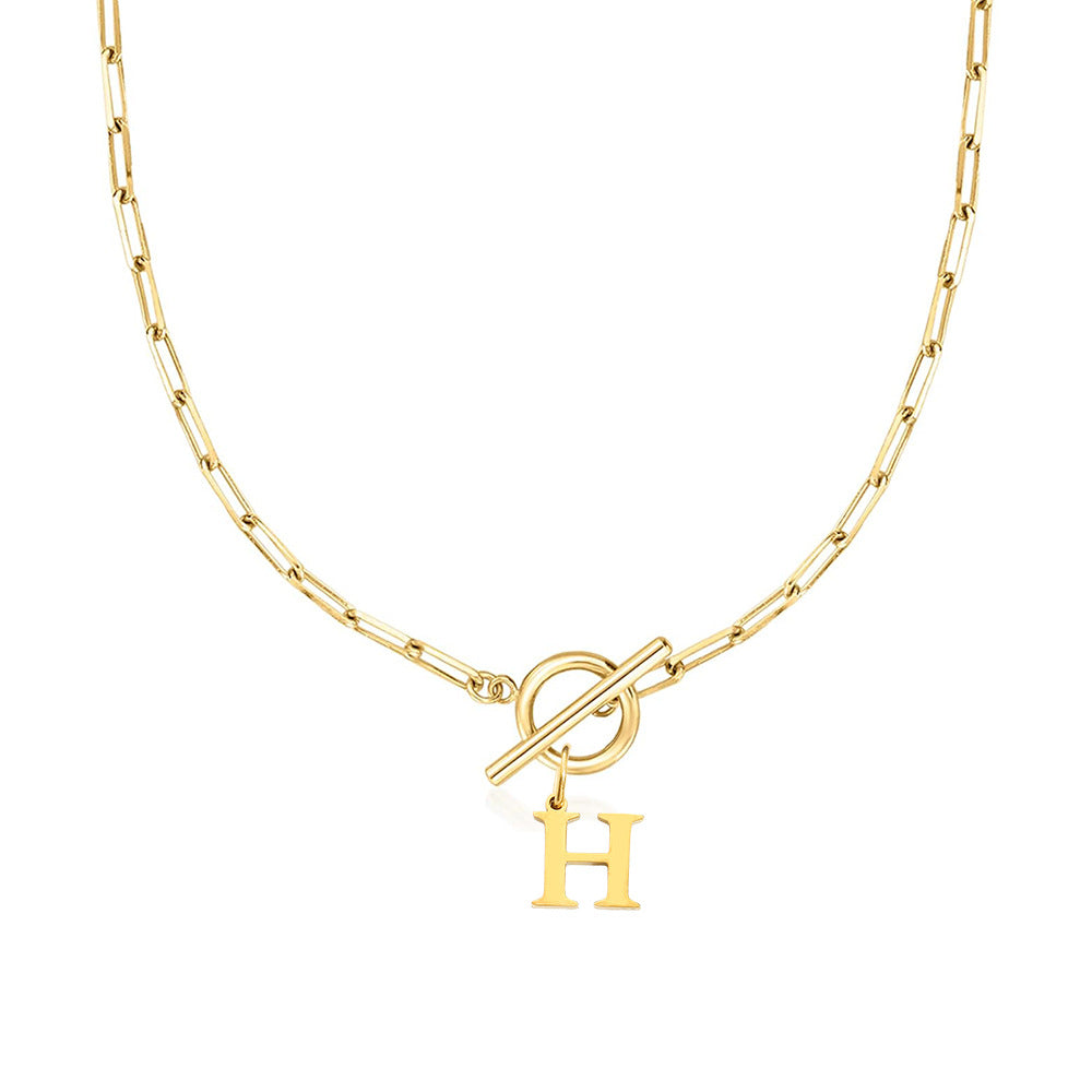 Paperclip Initial Necklace with Circle Toggle Clasp