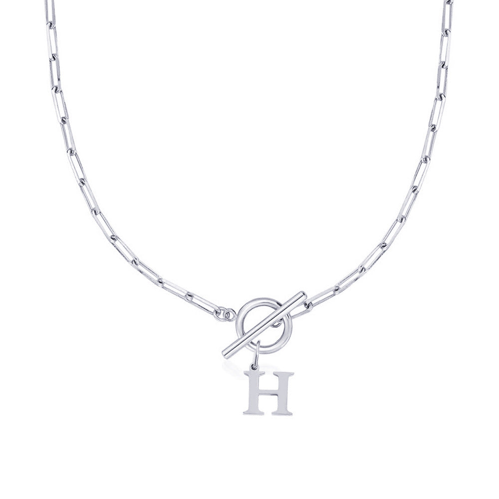 Paperclip Initial Necklace with Circle Toggle Clasp