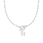Paperclip Initial Necklace with Circle Toggle Clasp