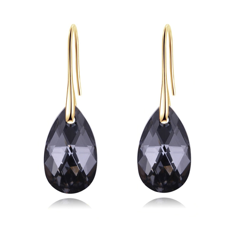 Crystal Teardrop Drop Earrings with a Silver-Tone Finish