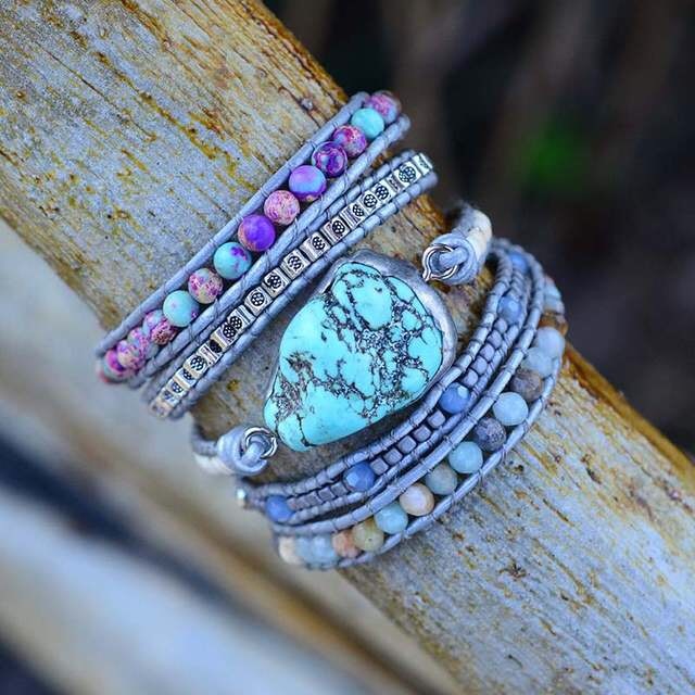 Turquoise Wrap Bracelet with Natural Stone Beads