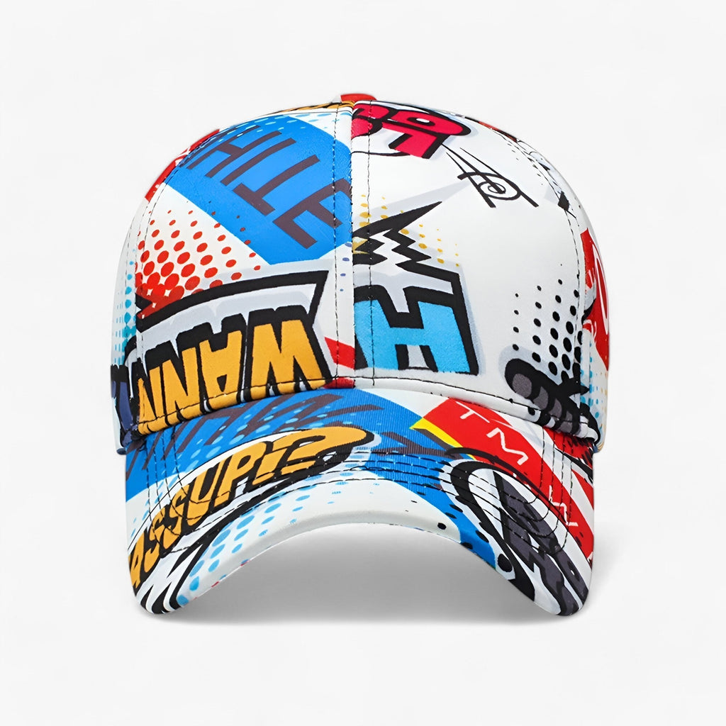 Graffiti Print Adjustable Snapback Cap in Cotton