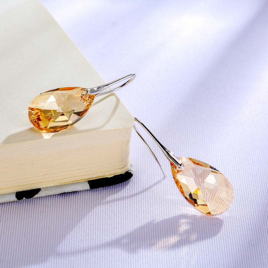 Crystal Teardrop Drop Earrings with a Silver-Tone Finish