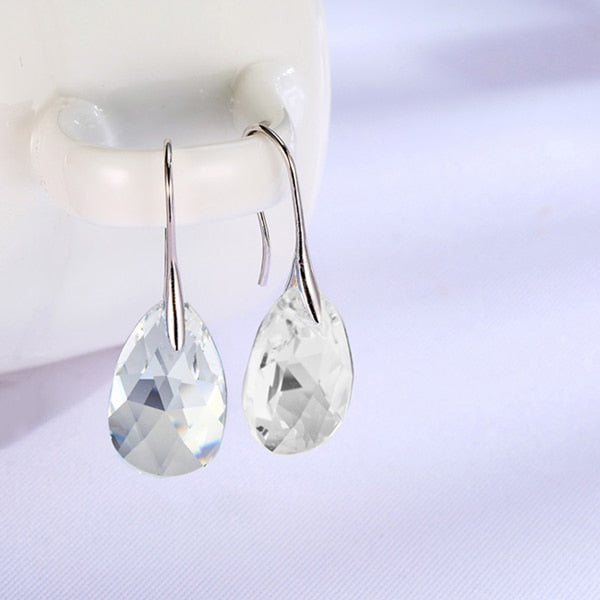 Crystal Teardrop Drop Earrings with a Silver-Tone Finish