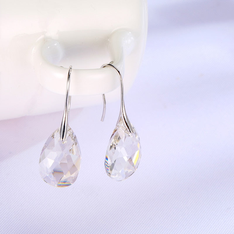 Crystal Teardrop Drop Earrings with a Silver-Tone Finish