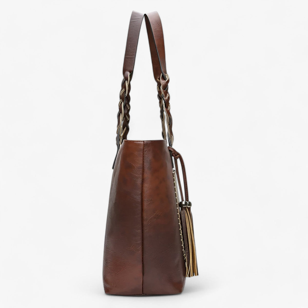 Faux Leather Shoulder Bag with Tassel Detail and Roomy Interior