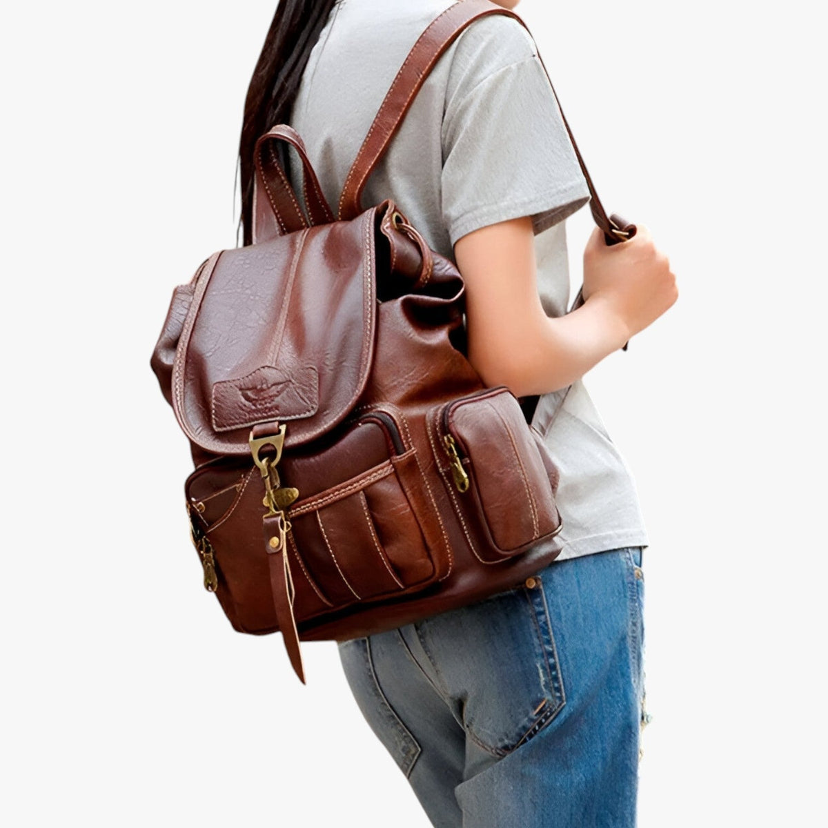 Vintage PU Leather Backpack with Padded Straps