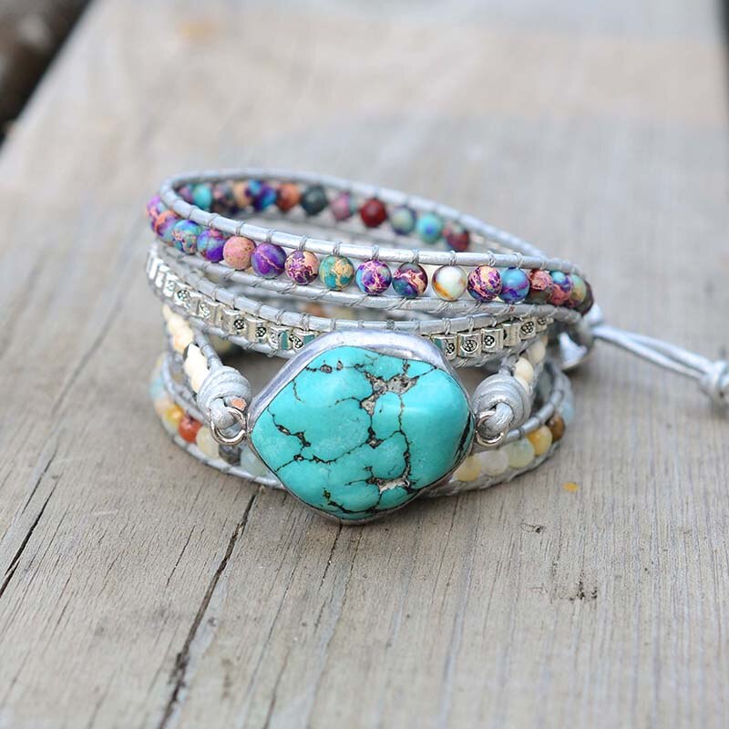 Turquoise Wrap Bracelet with Natural Stone Beads