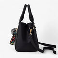 Faux Leather Messenger Bag with Pompon Detail