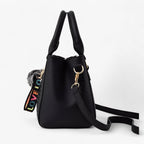 Faux Leather Messenger Bag with Pompon Detail