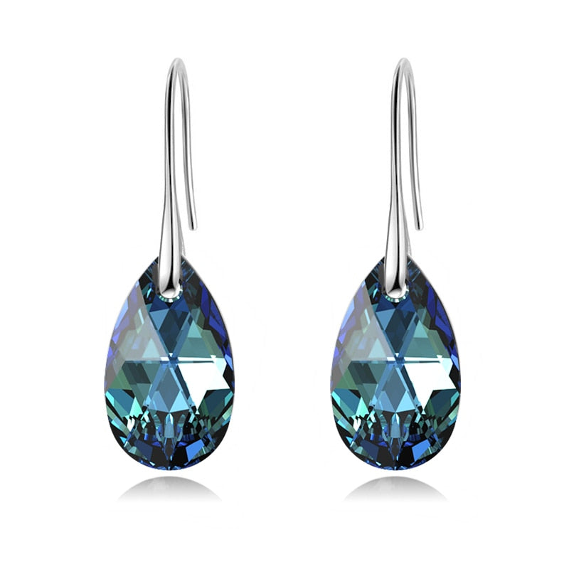 Crystal Teardrop Drop Earrings with a Silver-Tone Finish