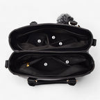Faux Leather Messenger Bag with Pompon Detail