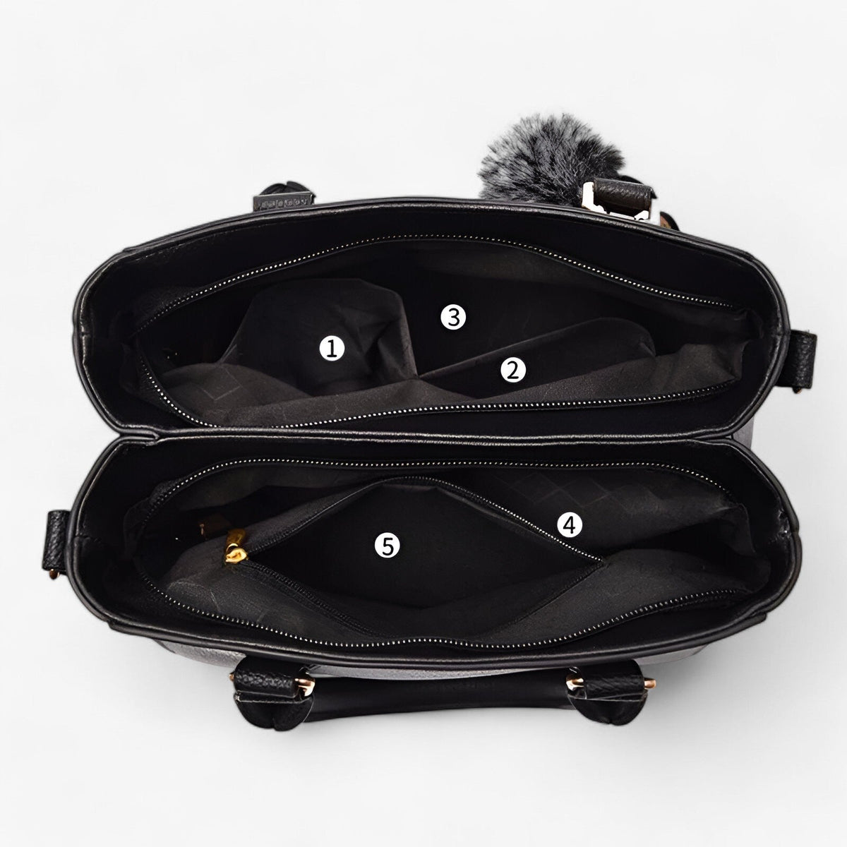 Faux Leather Messenger Bag with Pompon Detail