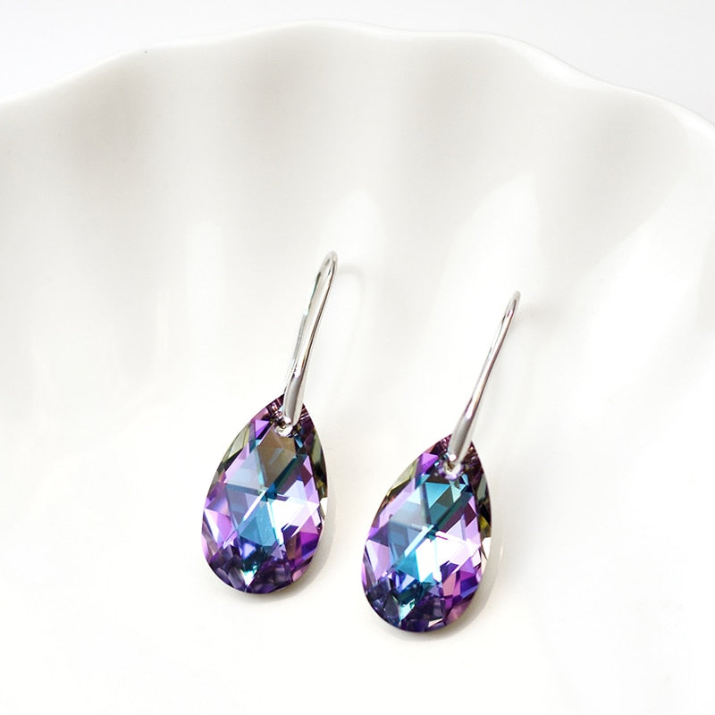 Crystal Teardrop Drop Earrings with a Silver-Tone Finish