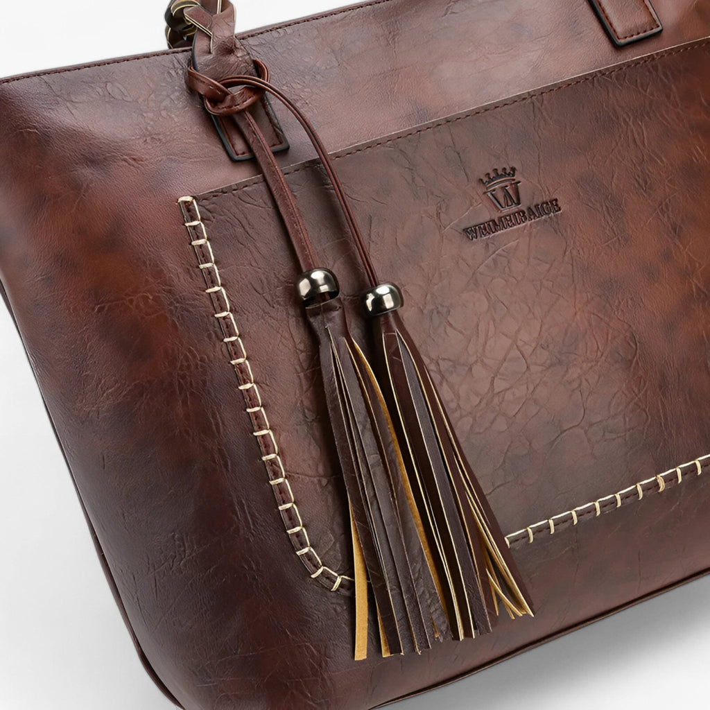 Faux Leather Shoulder Bag with Tassel Detail and Roomy Interior
