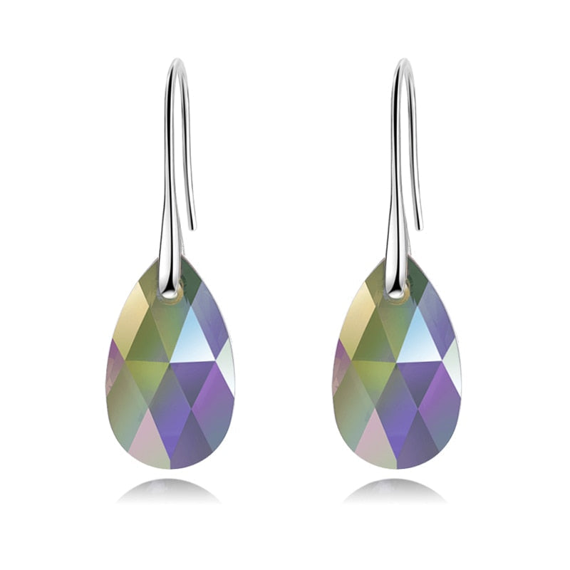 Crystal Teardrop Drop Earrings with a Silver-Tone Finish