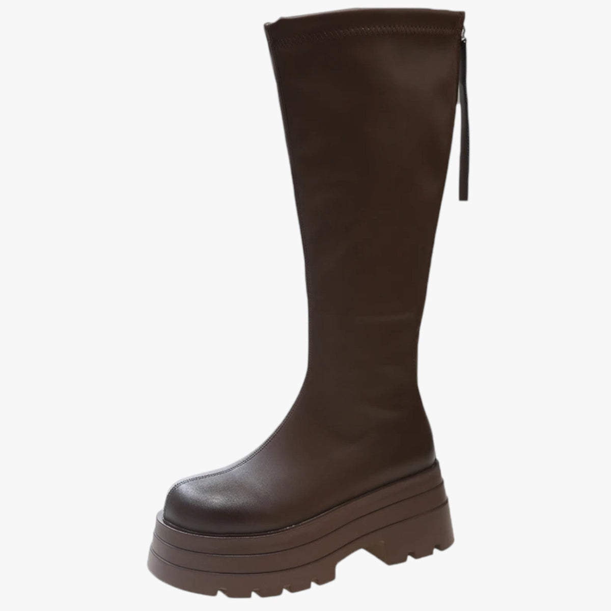 Lårhöga boots med dragkedja på sidan och grov sula