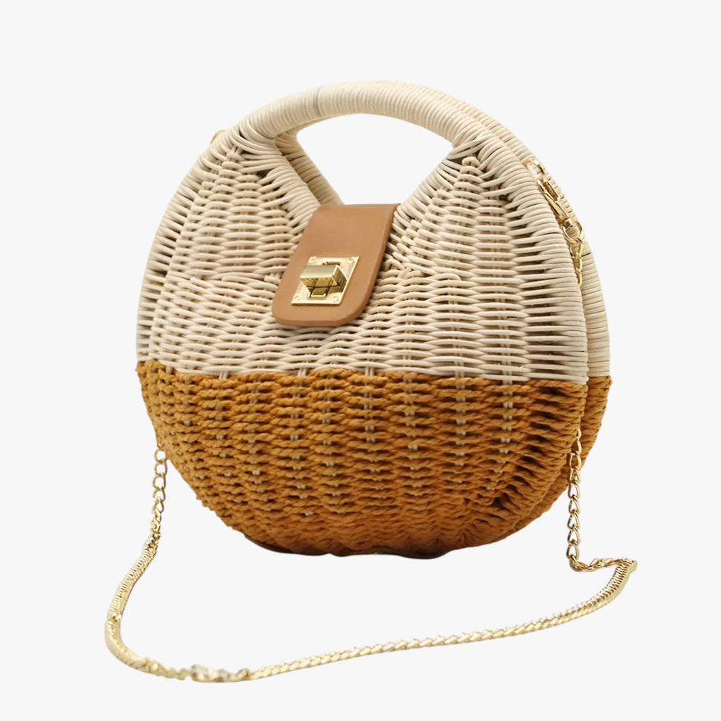 Halmaxelväska med bohochic kedjerem