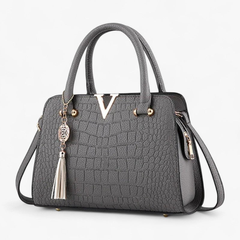 Crocodile-Print Shoulder Bag with Adjustable Strap