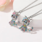 Kitten Pendant Necklace with Coloured Zirconia in Silver Colour
