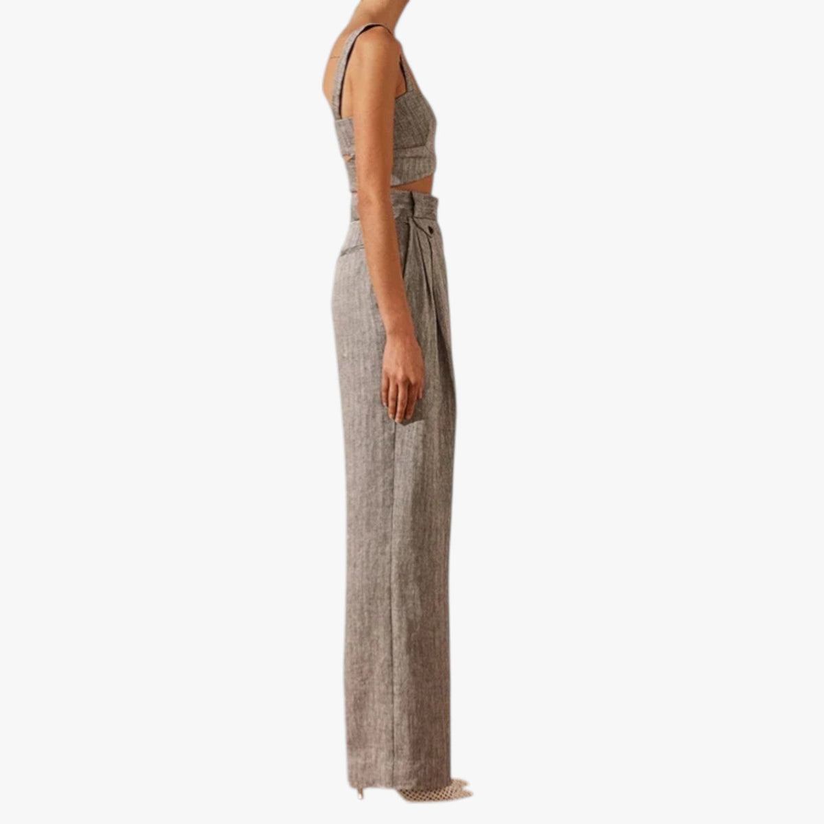 High-Waisted Linen-Cotton Wide-Leg Trousers for Summer