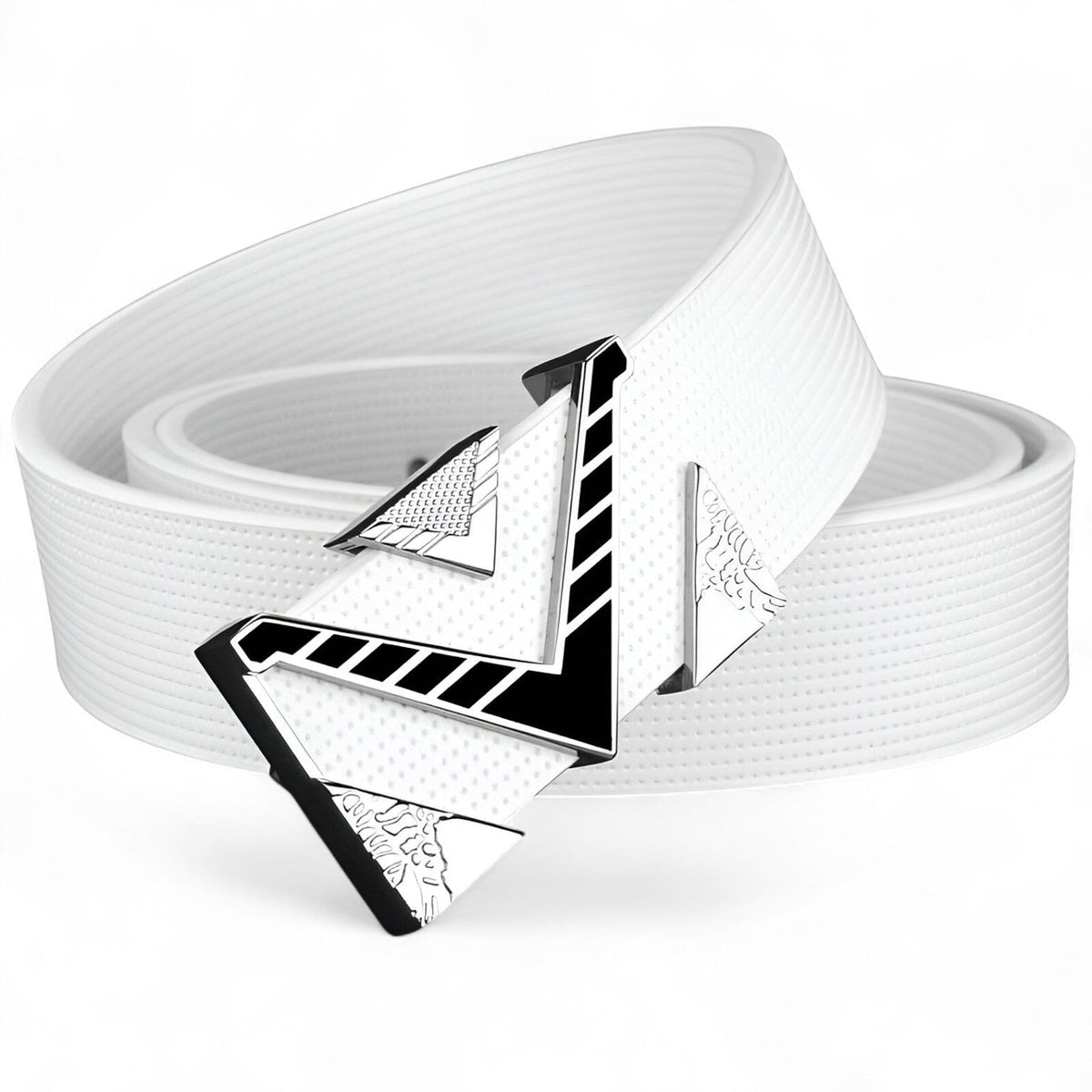 Men's Belt with Statement V-Shaped Gold-Tone Buckle