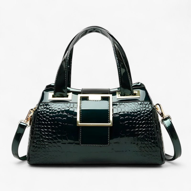 Bolso de dos compartimentos con estampado de cocodrilo y correa ajustable