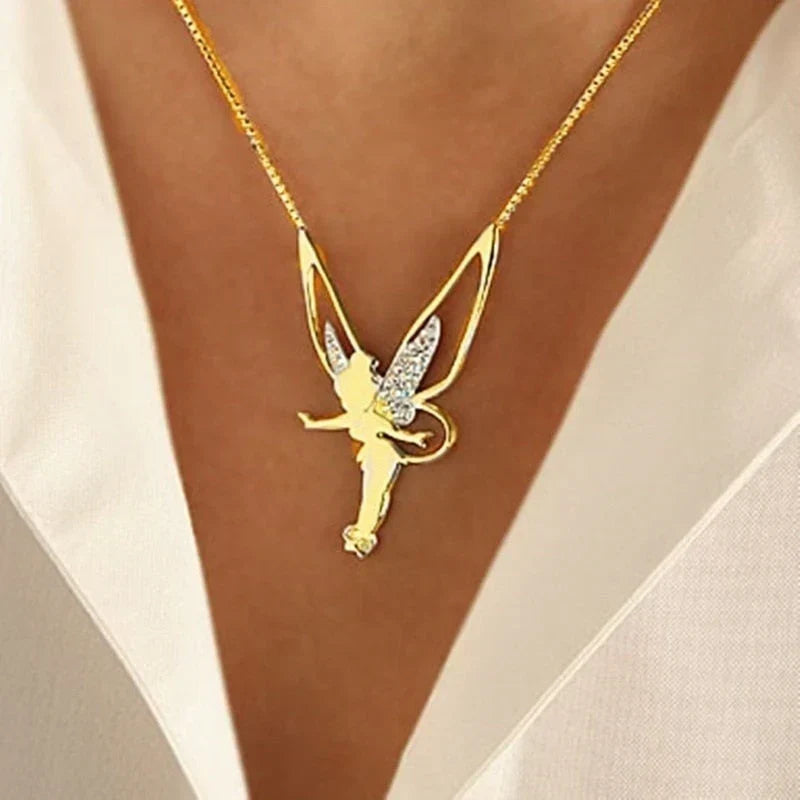 Halsband med älvhänge och fina vingar i två metallfärger