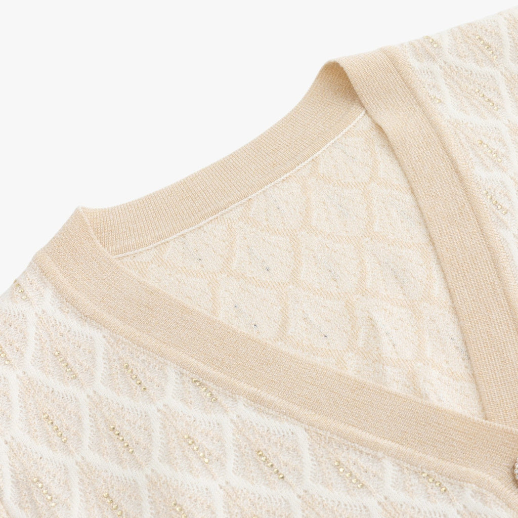 Breathable Sequin Jacquard Cardigan with Long Sleeves