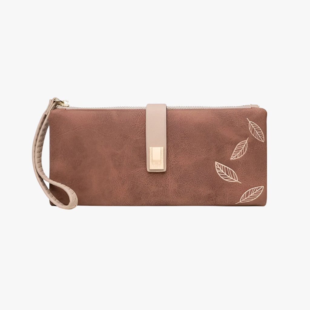 Cartera de piel sintética PU con acabado de estampado de hojas