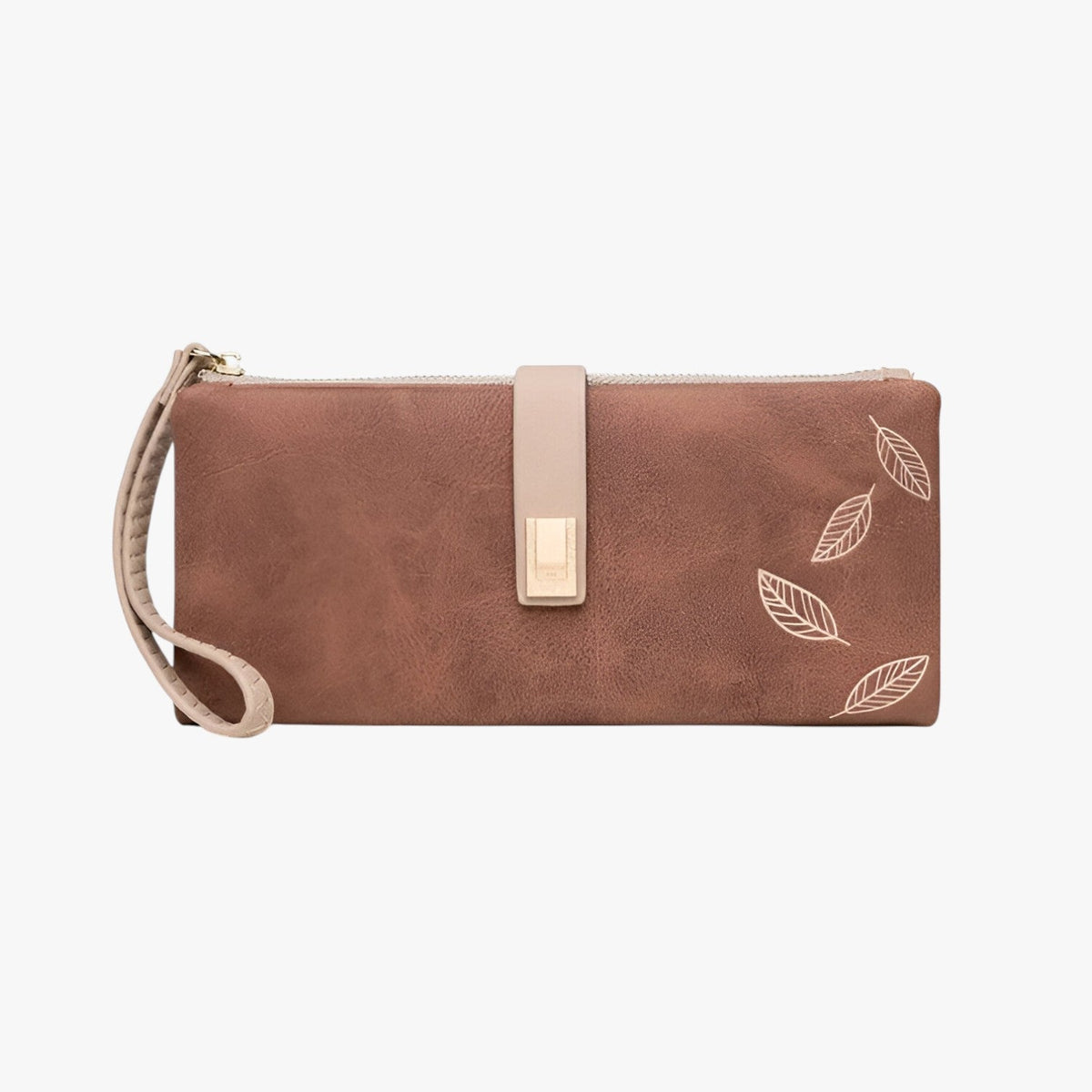 Cartera de piel sintética PU con acabado de estampado de hojas