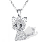 Kitten Pendant Necklace with Coloured Zirconia in Silver Colour