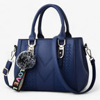 Faux Leather Messenger Bag with Pompon Detail