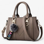 Faux Leather Messenger Bag with Pompon Detail