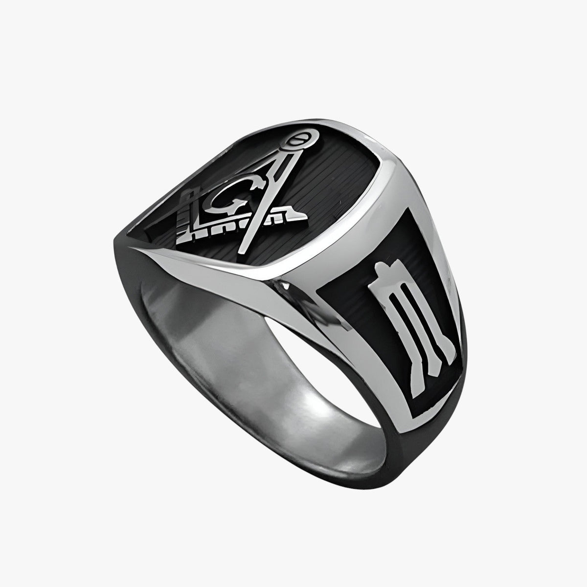 Men's Stainless Steel Statement Ring with Symbolic Design