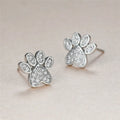 White Zirconia Heart Paw Stud Earrings for Pet Lovers