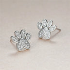 White Zirconia Heart Paw Stud Earrings for Pet Lovers