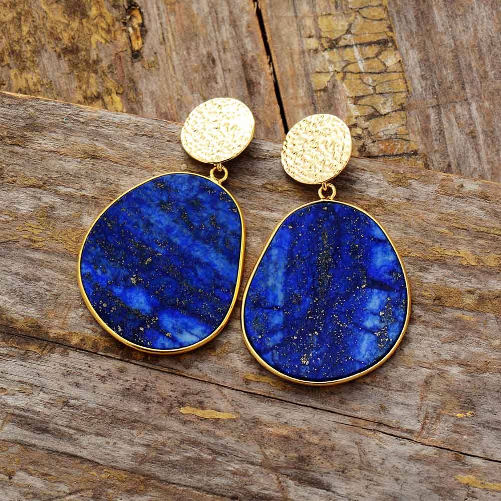 Lapis Lazuli Stone Earrings with Natural Variation