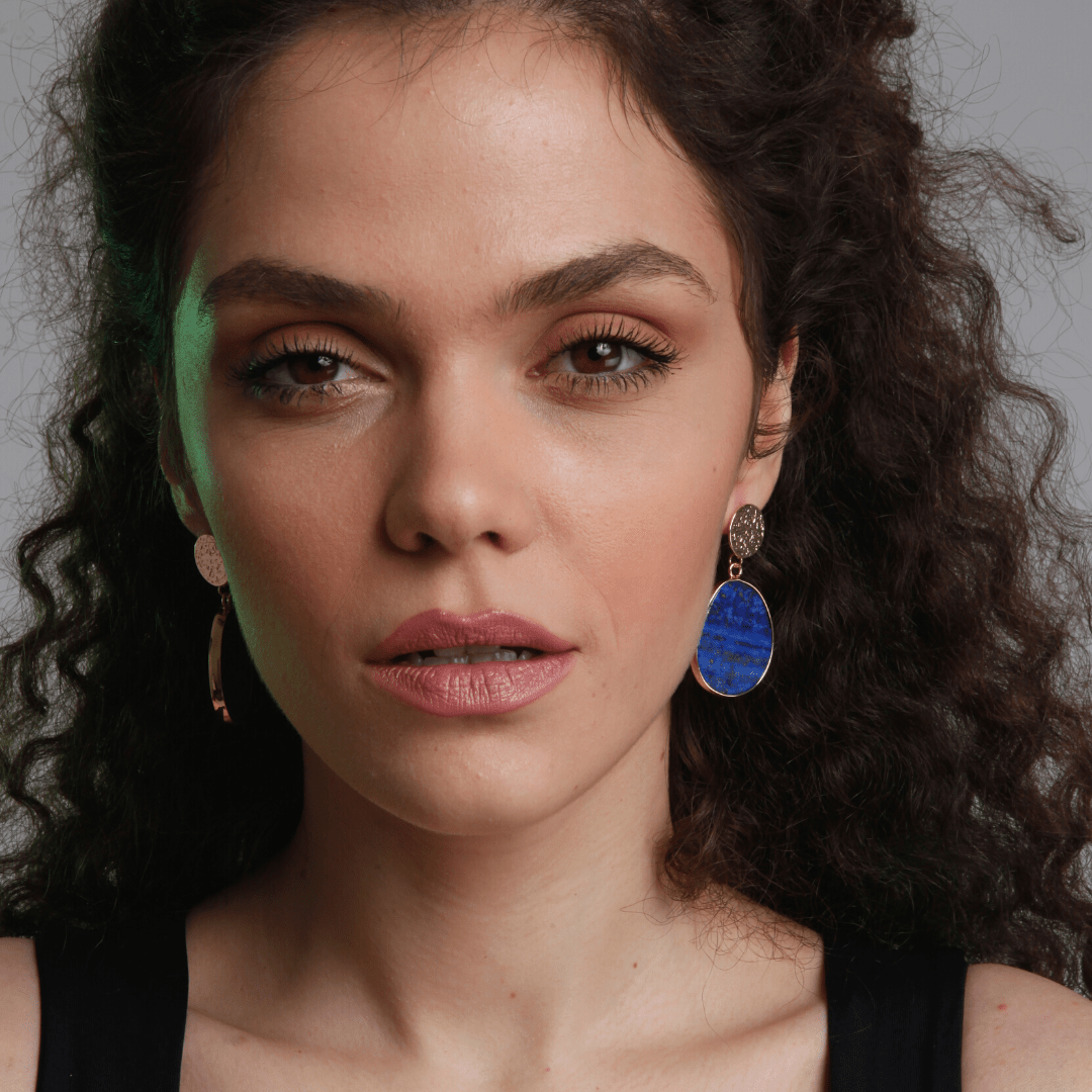 Lapis Lazuli Stone Earrings with Natural Variation