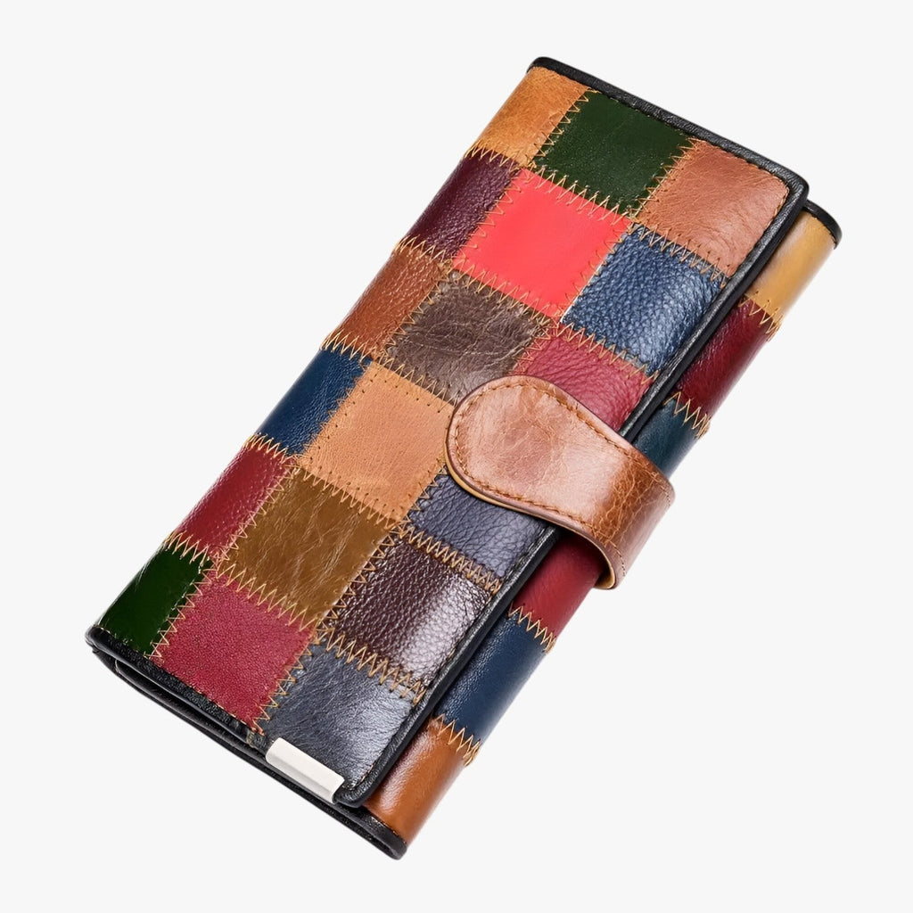 Long Faux Leather Purse with a Wrist Strap and Zip Closure