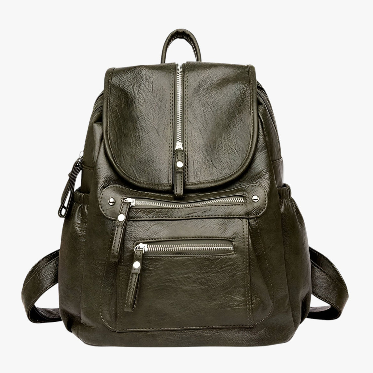 Vintage-Style Faux Leather Backpack with Wide Shoulder Straps