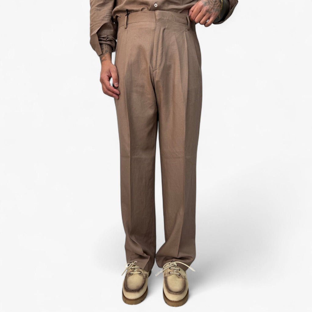 Pleated High-Waist Linen Trousers for Men
