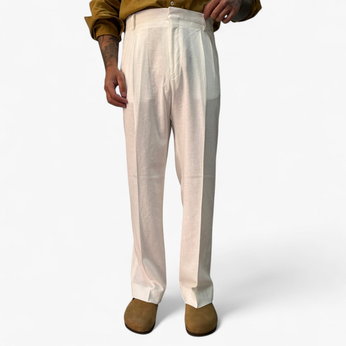 Pleated High-Waist Linen Trousers for Men