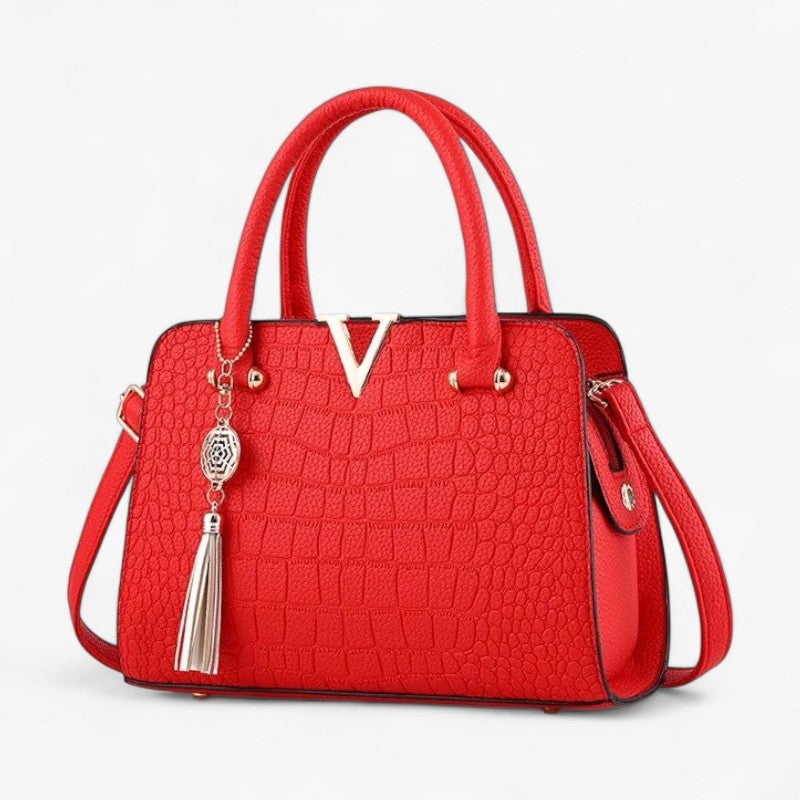 Crocodile-Print Shoulder Bag with Adjustable Strap