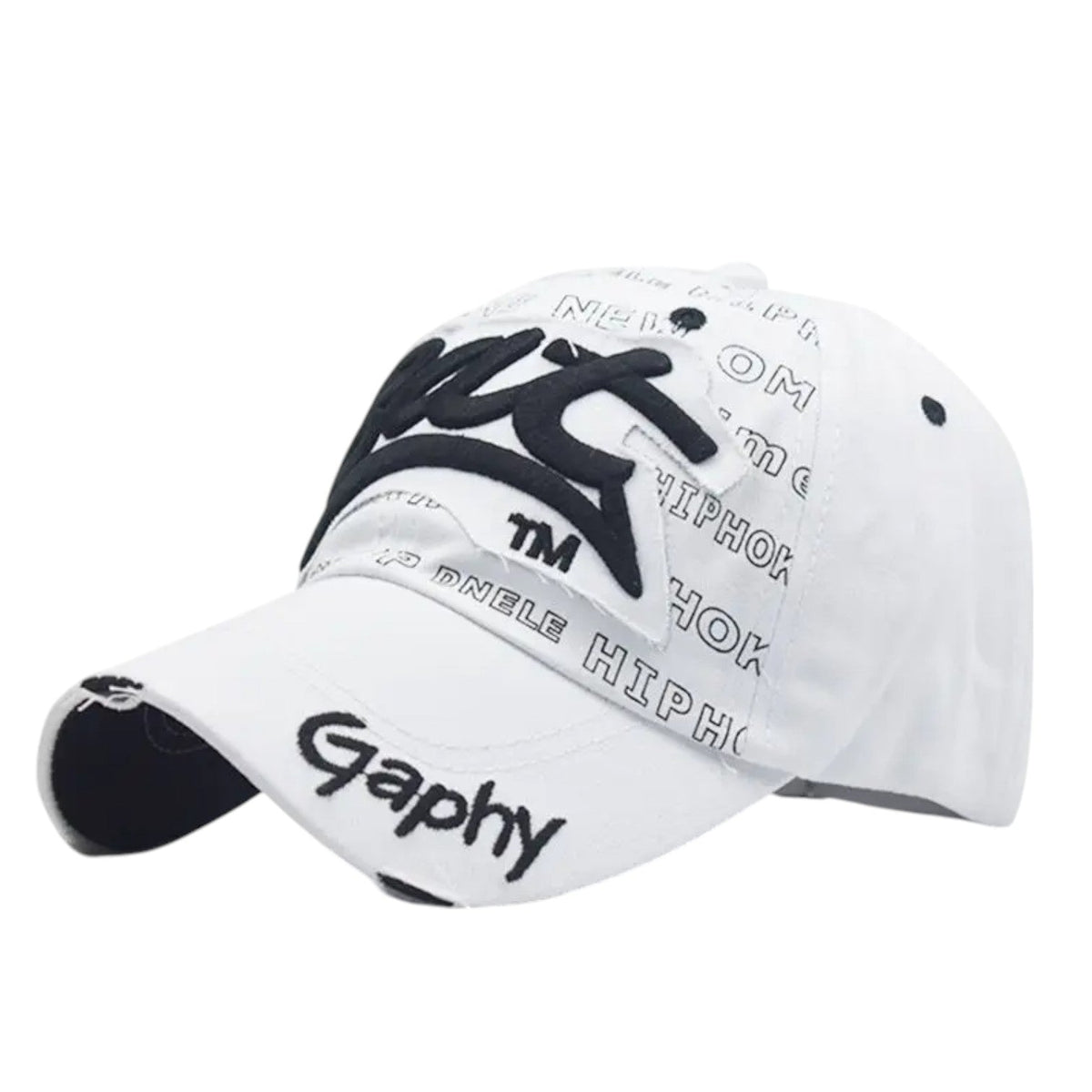 Cotton Snapback Cap with Embroidered Shark Detail