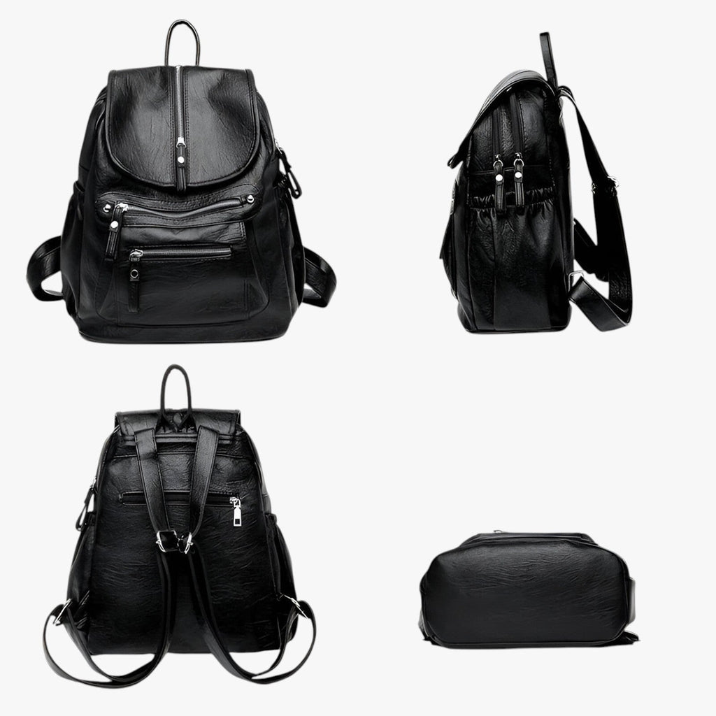 Vintage-Look Faux Leather Backpack with Structured Silhouette