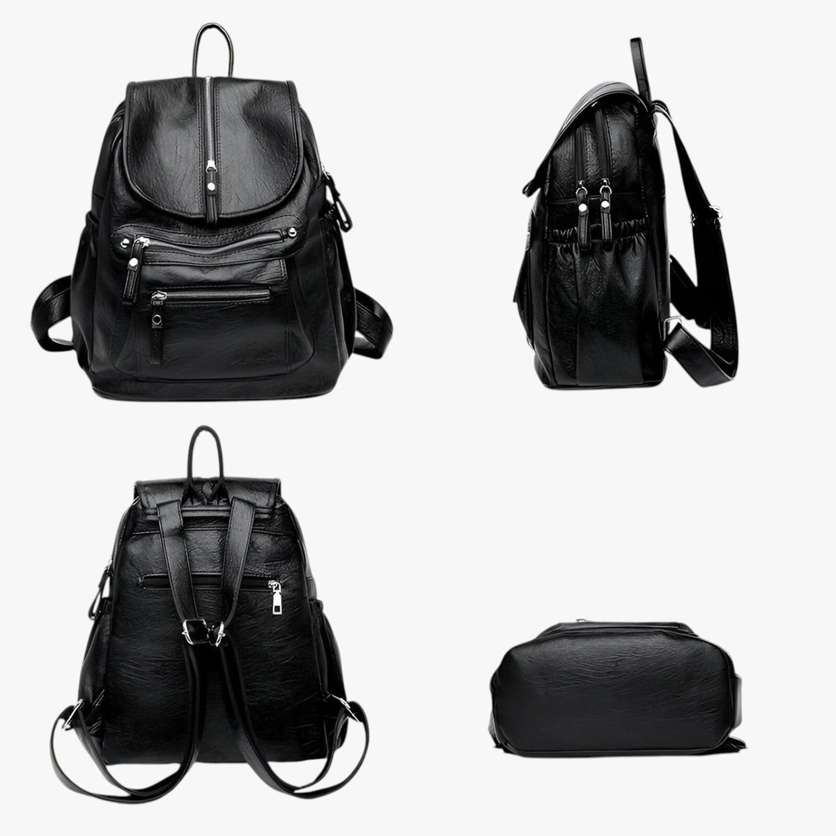 Vintage-Style Faux Leather Backpack with Wide Shoulder Straps